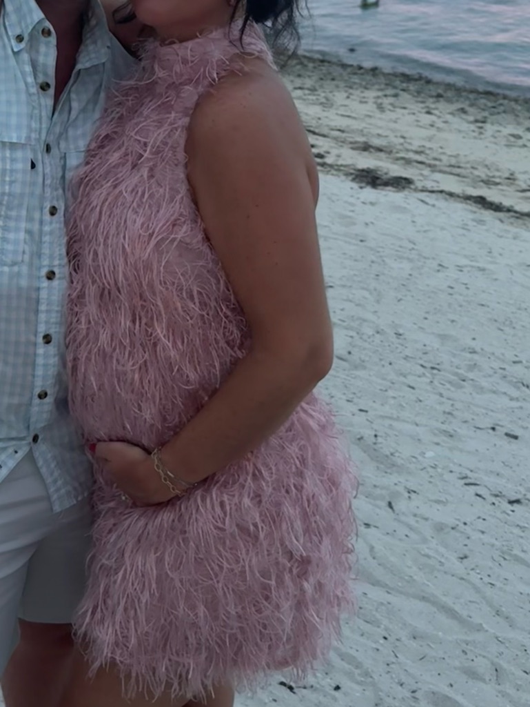 Pink Feather Halter Dress - Unbranded